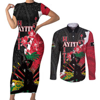 Personalised Ayiti Neg Marron Couples Matching Short Sleeve Bodycon Dress and Long Sleeve Button Shirt Dashiki Mix Polynesian Pattern