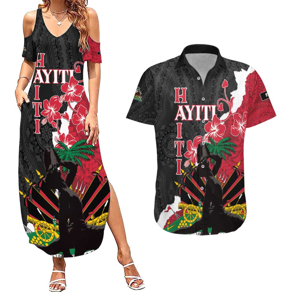 Personalised Ayiti Neg Marron Couples Matching Summer Maxi Dress and Hawaiian Shirt Dashiki Mix Polynesian Pattern