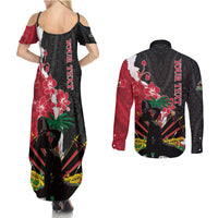 Personalised Ayiti Neg Marron Couples Matching Summer Maxi Dress and Long Sleeve Button Shirt Dashiki Mix Polynesian Pattern