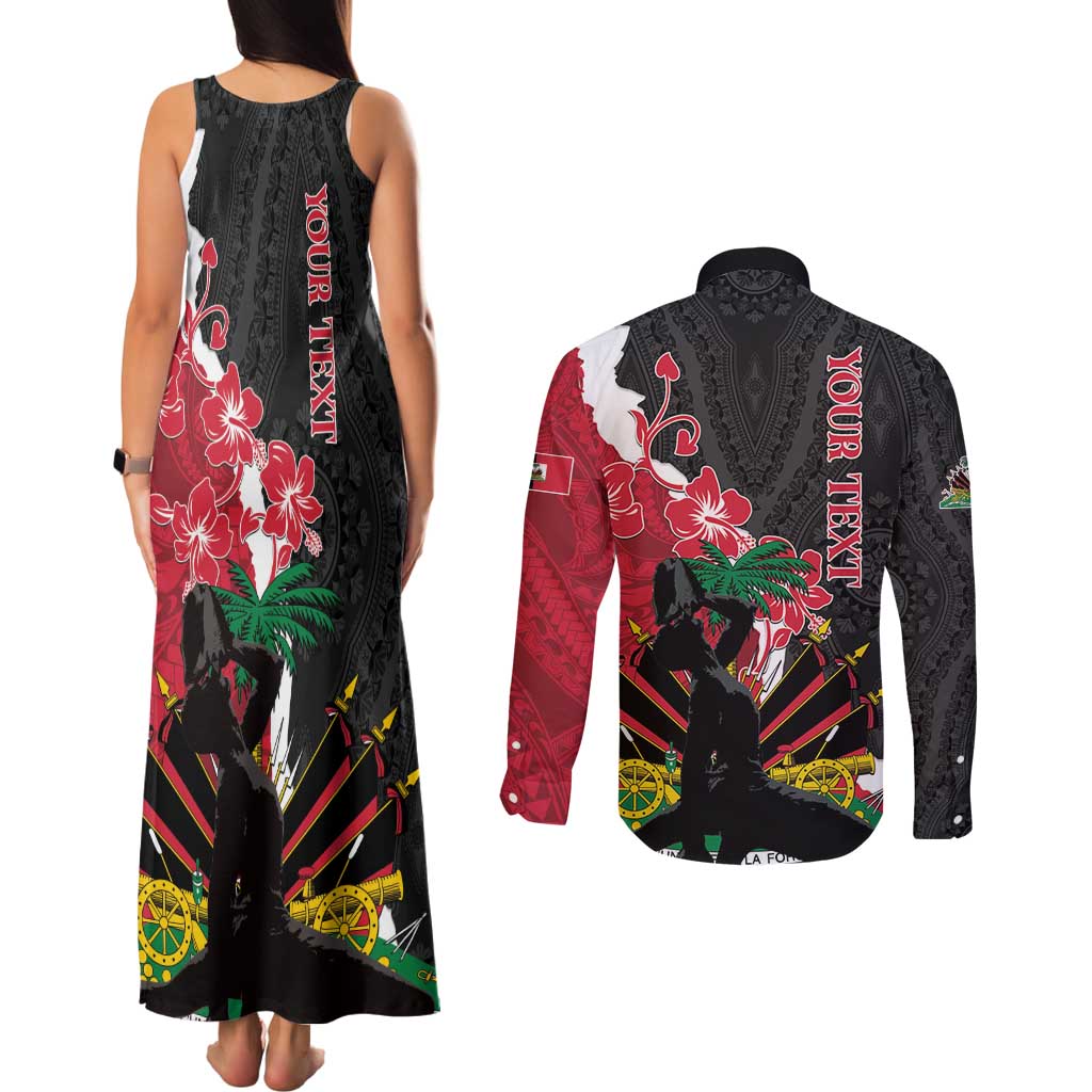 Personalised Ayiti Neg Marron Couples Matching Tank Maxi Dress and Long Sleeve Button Shirt Dashiki Mix Polynesian Pattern