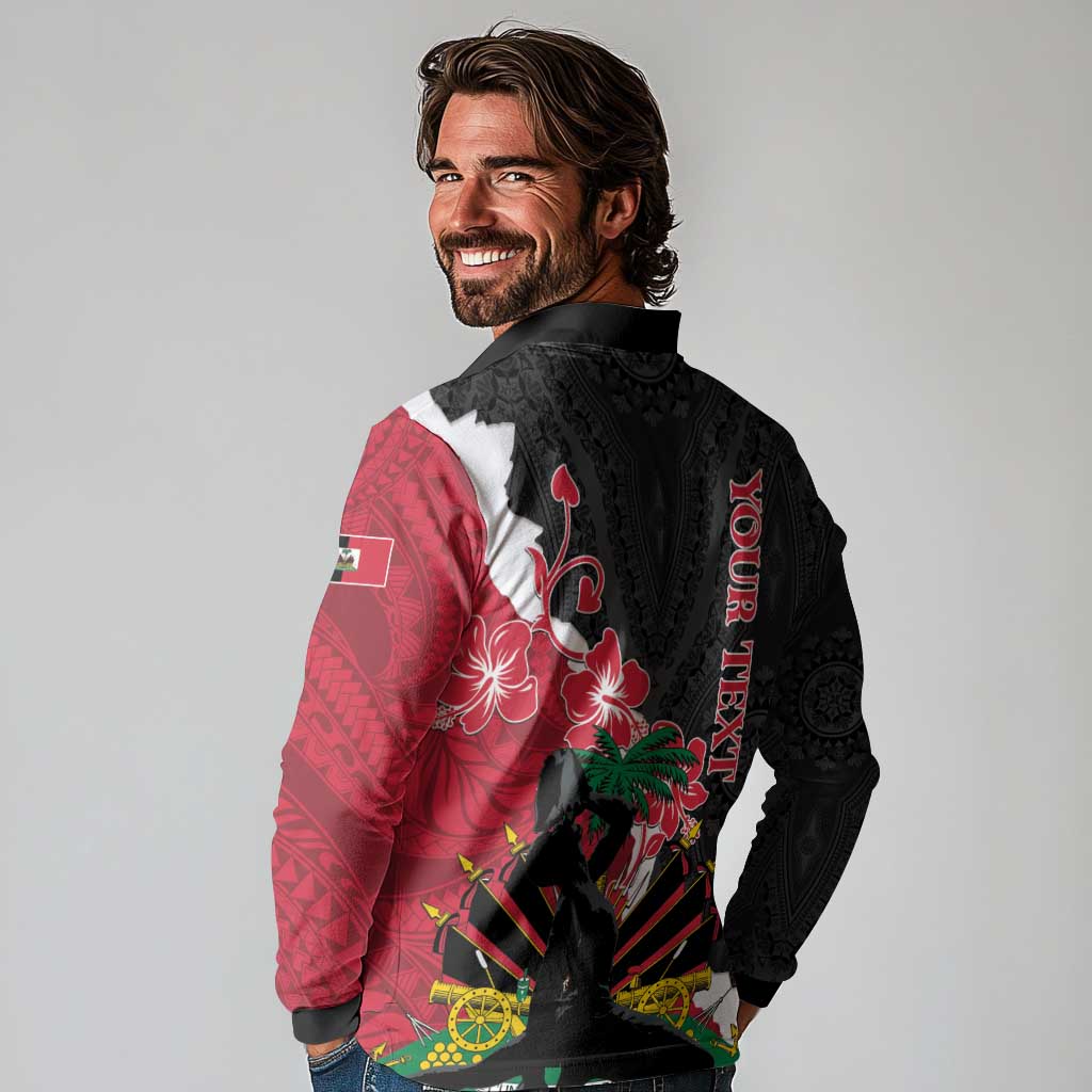 Personalised Ayiti Neg Marron Long Sleeve Polo Shirt Dashiki Mix Polynesian Pattern