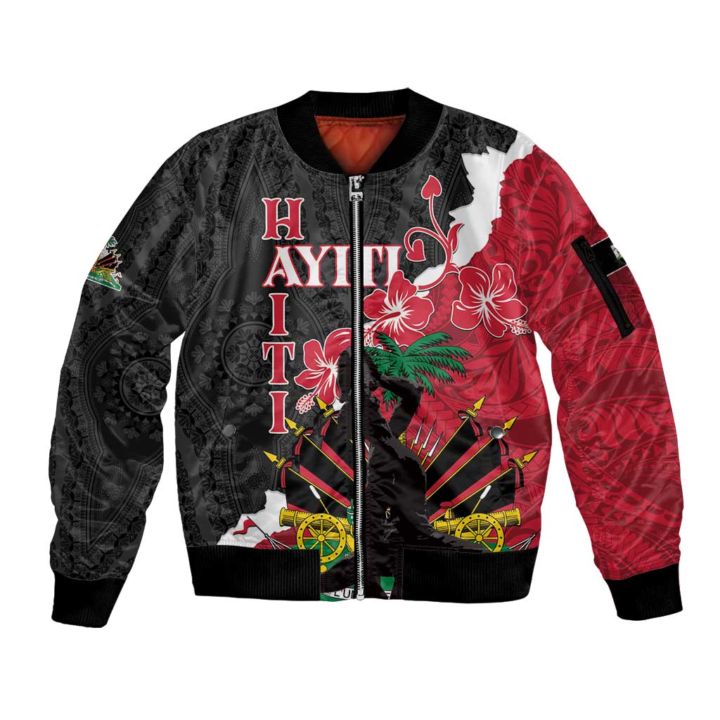 Personalised Ayiti Neg Marron Sleeve Zip Bomber Jacket Dashiki Mix Polynesian Pattern