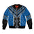 Blue Niho Taniwha Mix Poutama Bomber Jacket Unique Taniko Aotearoa