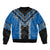 Blue Niho Taniwha Mix Poutama Bomber Jacket Unique Taniko Aotearoa