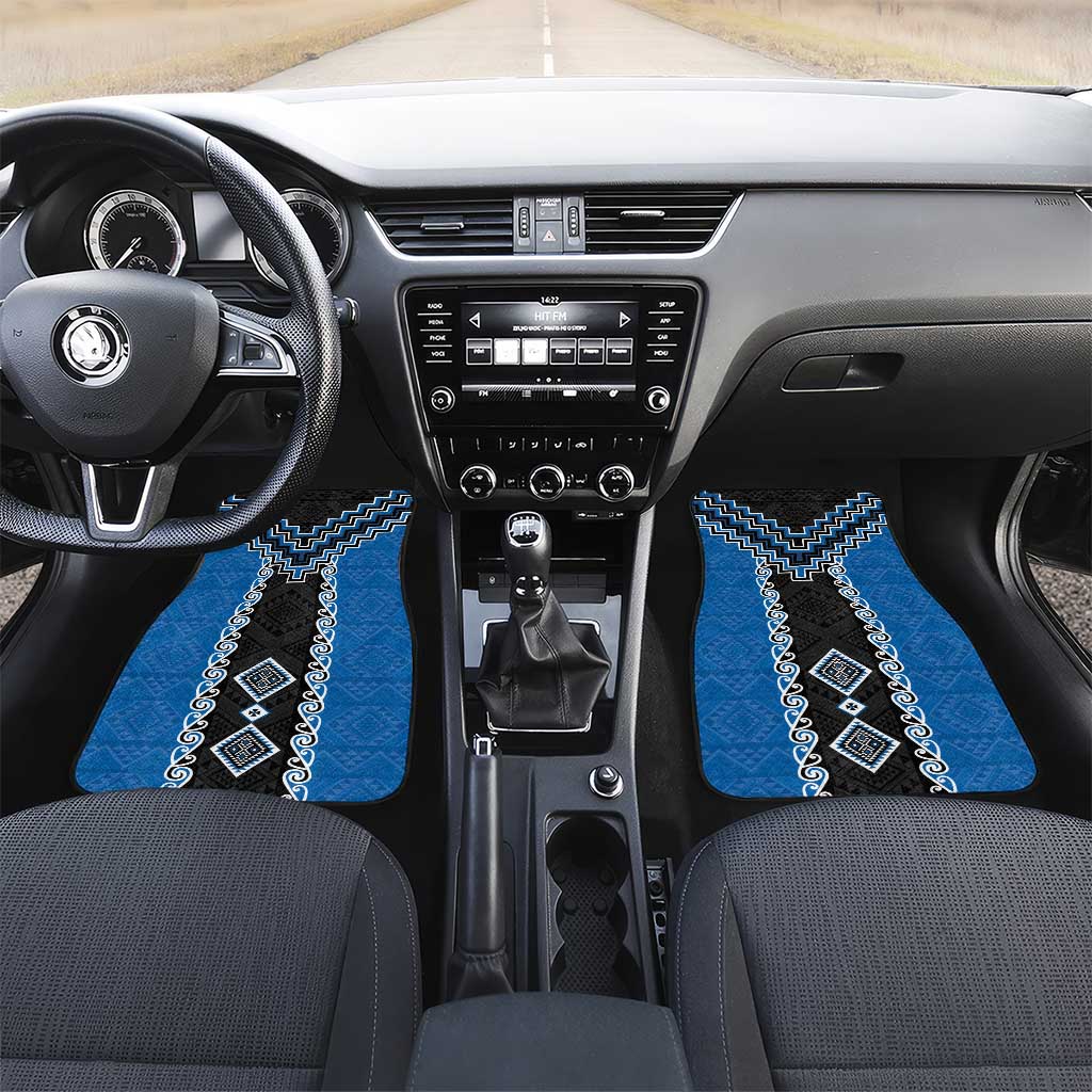 Blue Niho Taniwha Mix Poutama Car Mats Unique Taniko Aotearoa