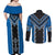 Blue Niho Taniwha Mix Poutama Couples Matching Off Shoulder Maxi Dress and Long Sleeve Button Shirt Unique Taniko Aotearoa