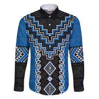 Blue Niho Taniwha Mix Poutama Family Matching Short Sleeve Bodycon Dress and Hawaiian Shirt Unique Taniko Aotearoa