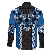 Blue Niho Taniwha Mix Poutama Family Matching Short Sleeve Bodycon Dress and Hawaiian Shirt Unique Taniko Aotearoa