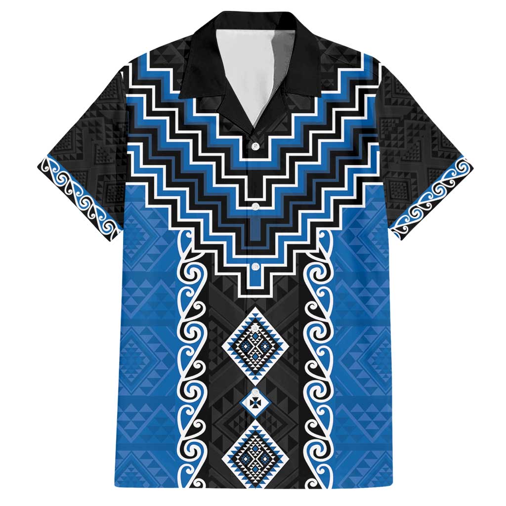 Blue Niho Taniwha Mix Poutama Hawaiian Shirt Unique Taniko Aotearoa