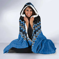 Blue Niho Taniwha Mix Poutama Hooded Blanket Unique Taniko Aotearoa
