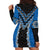 Blue Niho Taniwha Mix Poutama Hoodie Dress Unique Taniko Aotearoa