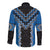 Blue Niho Taniwha Mix Poutama Long Sleeve Button Shirt Unique Taniko Aotearoa