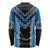 Blue Niho Taniwha Mix Poutama Long Sleeve Shirt Unique Taniko Aotearoa