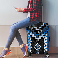 Blue Niho Taniwha Mix Poutama Luggage Cover Unique Taniko Aotearoa
