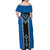 Blue Niho Taniwha Mix Poutama Off Shoulder Maxi Dress Unique Taniko Aotearoa