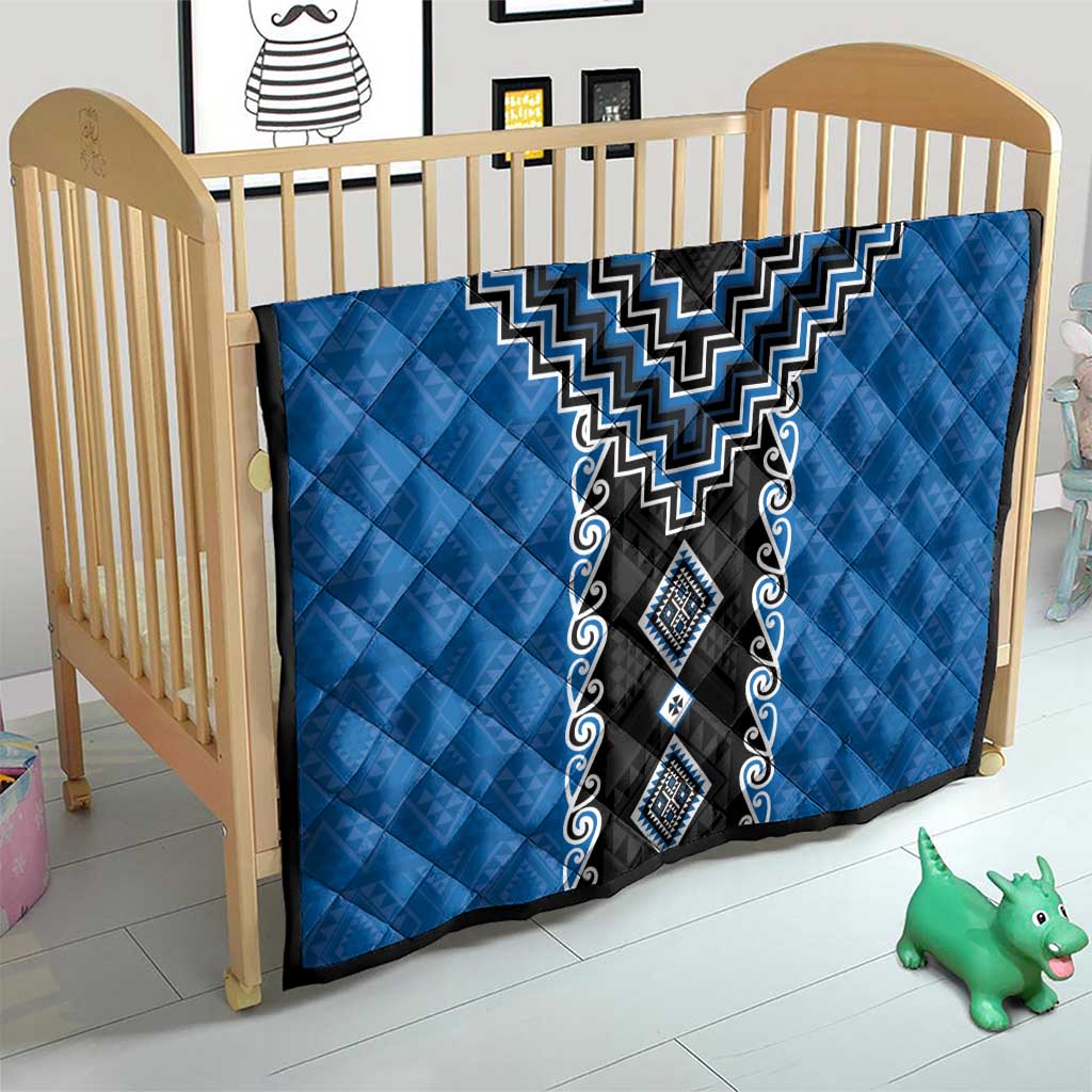 Blue Niho Taniwha Mix Poutama Quilt Unique Taniko Aotearoa