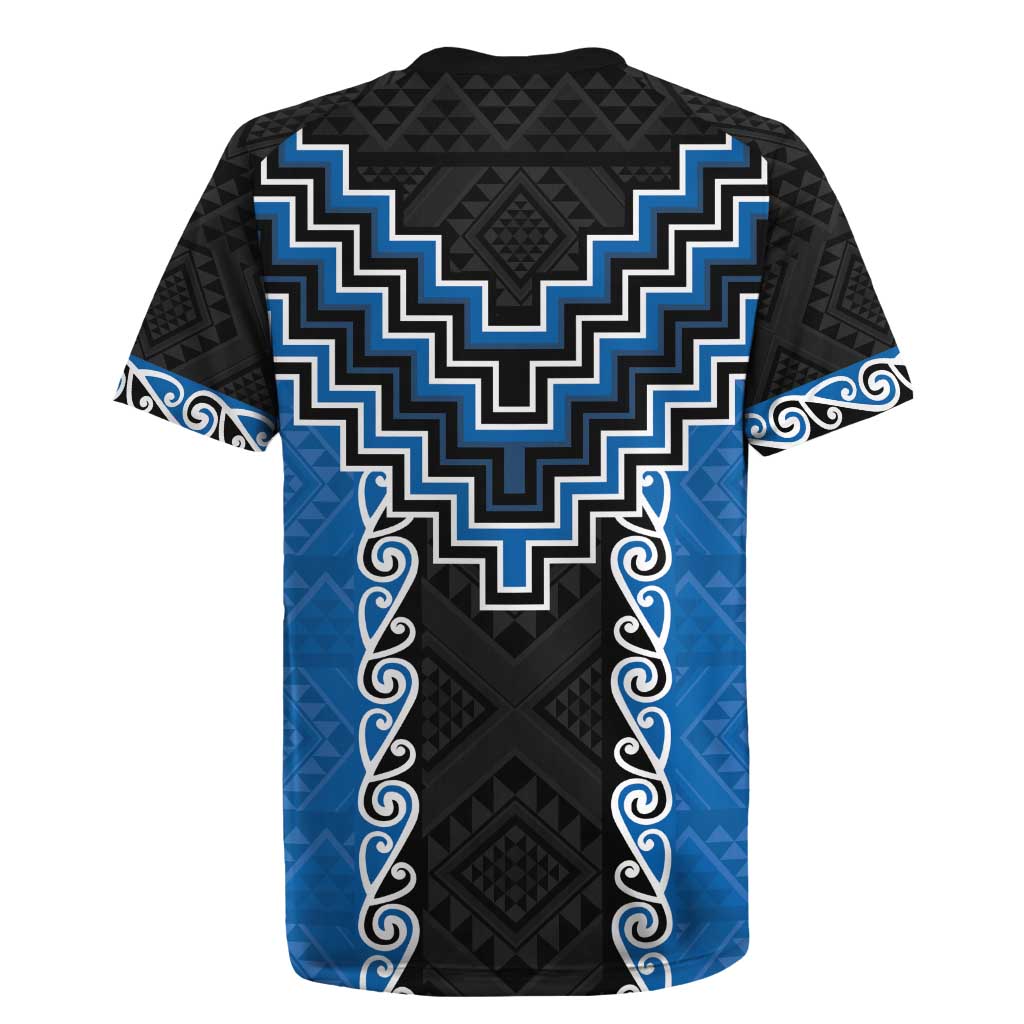 Blue Niho Taniwha Mix Poutama Rugby Jersey Unique Taniko Aotearoa