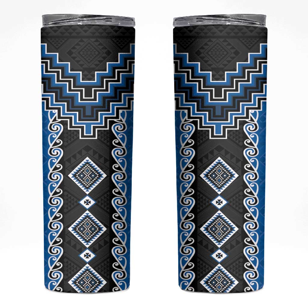 Blue Niho Taniwha Mix Poutama Skinny Tumbler Unique Taniko Aotearoa