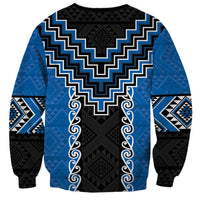 Blue Niho Taniwha Mix Poutama Sweatshirt Unique Taniko Aotearoa