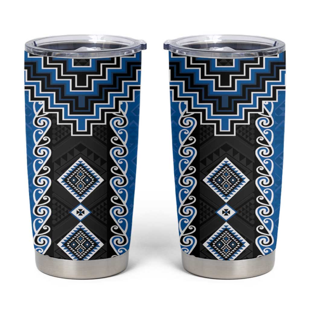 Blue Niho Taniwha Mix Poutama Tumbler Cup Unique Taniko Aotearoa