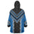 Blue Niho Taniwha Mix Poutama Wearable Blanket Hoodie Unique Taniko Aotearoa