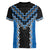 Blue Niho Taniwha Mix Poutama Women V-Neck T-Shirt Unique Taniko Aotearoa