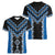 Blue Niho Taniwha Mix Poutama Women V-Neck T-Shirt Unique Taniko Aotearoa