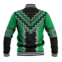 Green Niho Taniwha Mix Poutama Baseball Jacket Unique Taniko Aotearoa