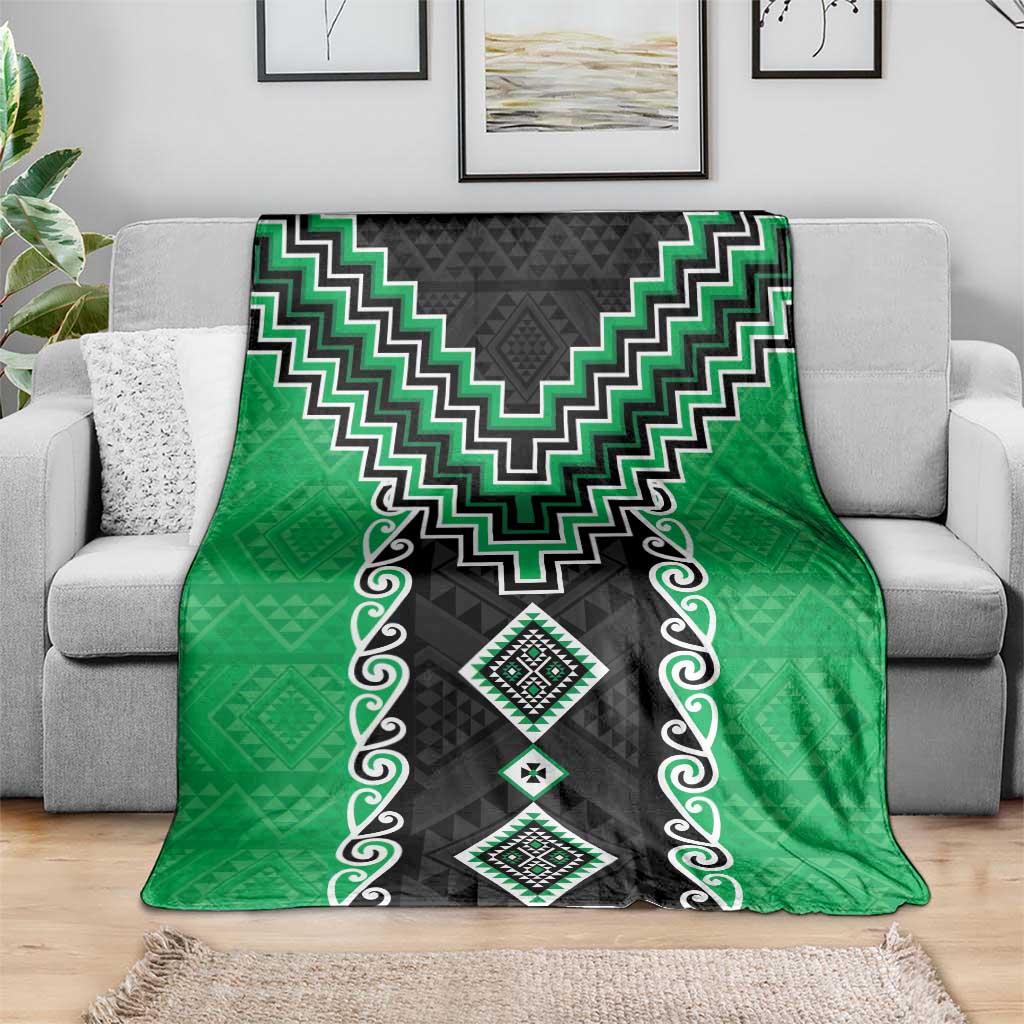 Green Niho Taniwha Mix Poutama Blanket Unique Taniko Aotearoa