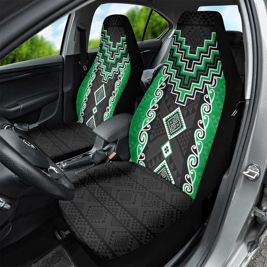 Green Niho Taniwha Mix Poutama Car Seat Cover Unique Taniko Aotearoa