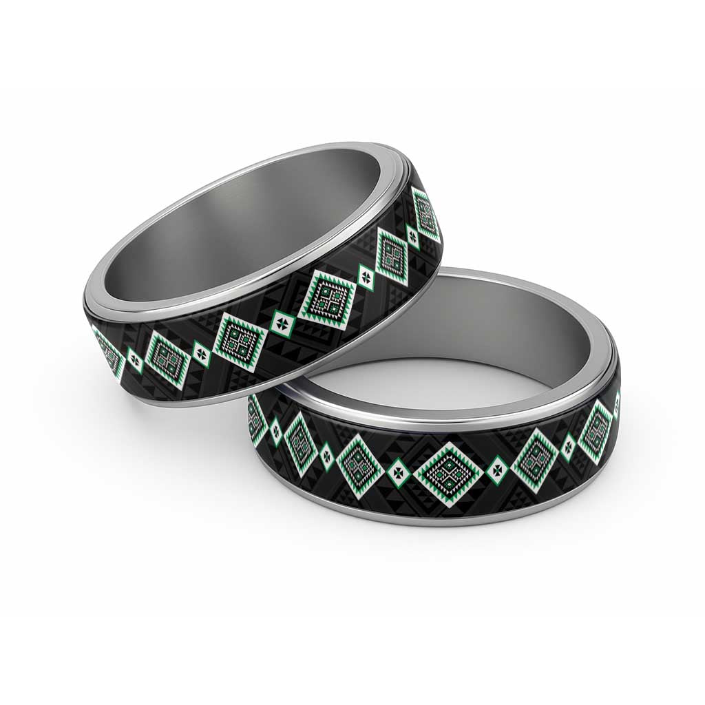 Green Niho Taniwha Mix Poutama Classic Ring Unique Taniko Aotearoa - Polynesian Pride