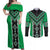 Green Niho Taniwha Mix Poutama Couples Matching Off Shoulder Maxi Dress and Long Sleeve Button Shirt Unique Taniko Aotearoa