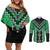 Green Niho Taniwha Mix Poutama Couples Matching Off Shoulder Short Dress and Long Sleeve Button Shirt Unique Taniko Aotearoa