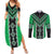 Green Niho Taniwha Mix Poutama Couples Matching Summer Maxi Dress and Long Sleeve Button Shirt Unique Taniko Aotearoa