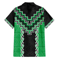 Green Niho Taniwha Mix Poutama Family Matching Off Shoulder Short Dress and Hawaiian Shirt Unique Taniko Aotearoa
