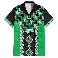 Green Niho Taniwha Mix Poutama Family Matching Short Sleeve Bodycon Dress and Hawaiian Shirt Unique Taniko Aotearoa