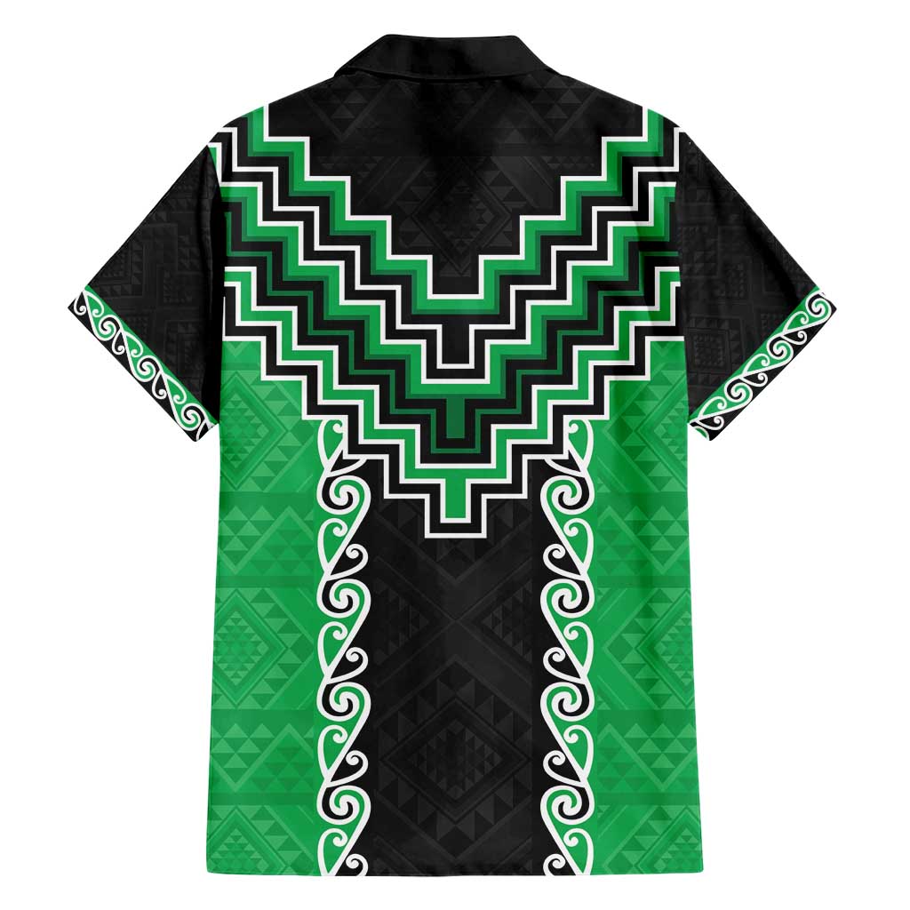 Green Niho Taniwha Mix Poutama Family Matching Short Sleeve Bodycon Dress and Hawaiian Shirt Unique Taniko Aotearoa