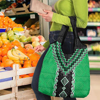 Green Niho Taniwha Mix Poutama Grocery Bag Unique Taniko Aotearoa