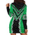 Green Niho Taniwha Mix Poutama Hoodie Dress Unique Taniko Aotearoa