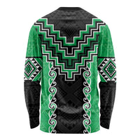 Green Niho Taniwha Mix Poutama Long Sleeve Shirt Unique Taniko Aotearoa