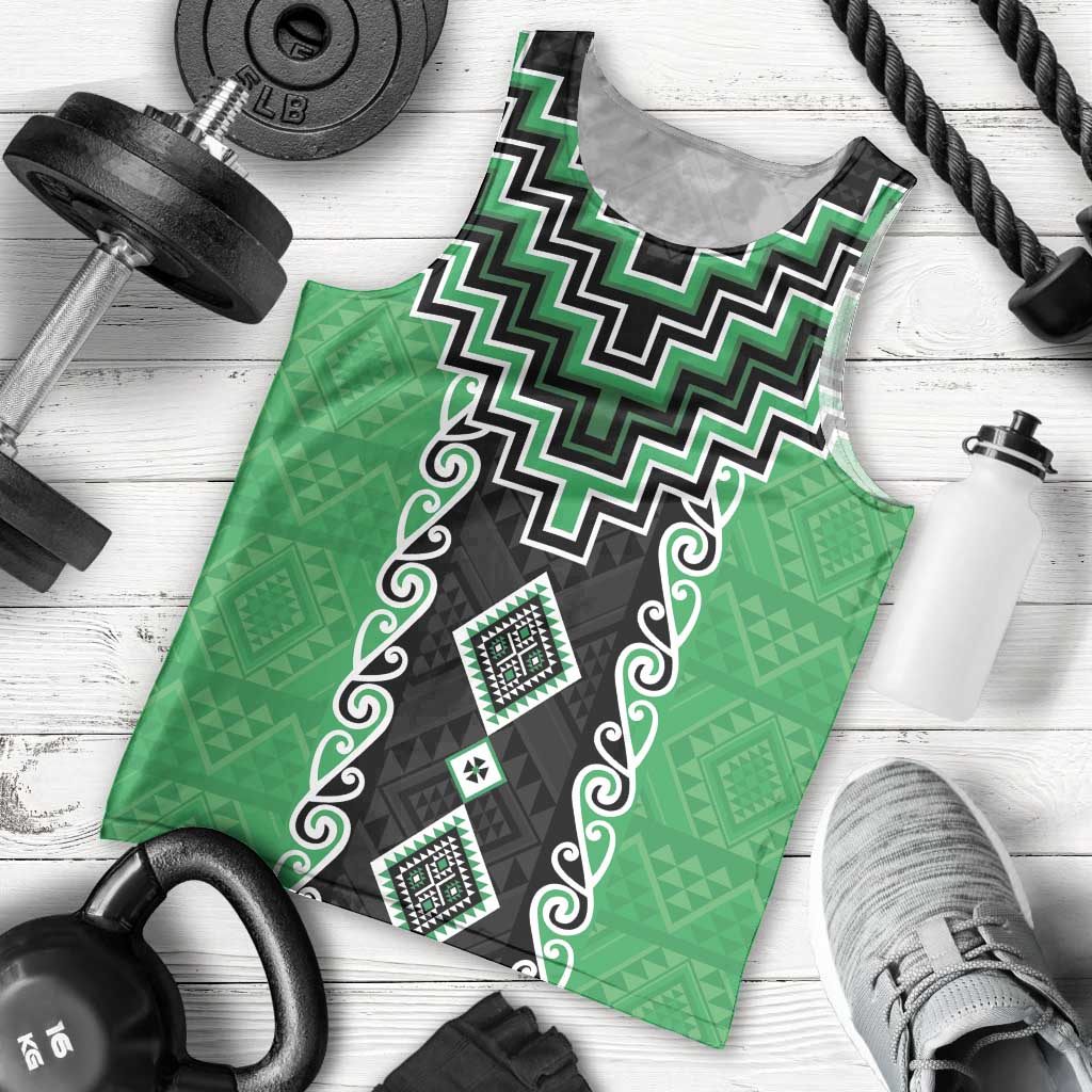 Green Niho Taniwha Mix Poutama Men Tank Top Unique Taniko Aotearoa