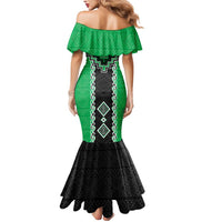 Green Niho Taniwha Mix Poutama Mermaid Dress Unique Taniko Aotearoa