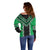 Green Niho Taniwha Mix Poutama Off Shoulder Sweater Unique Taniko Aotearoa