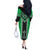 Green Niho Taniwha Mix Poutama Off The Shoulder Long Sleeve Dress Unique Taniko Aotearoa