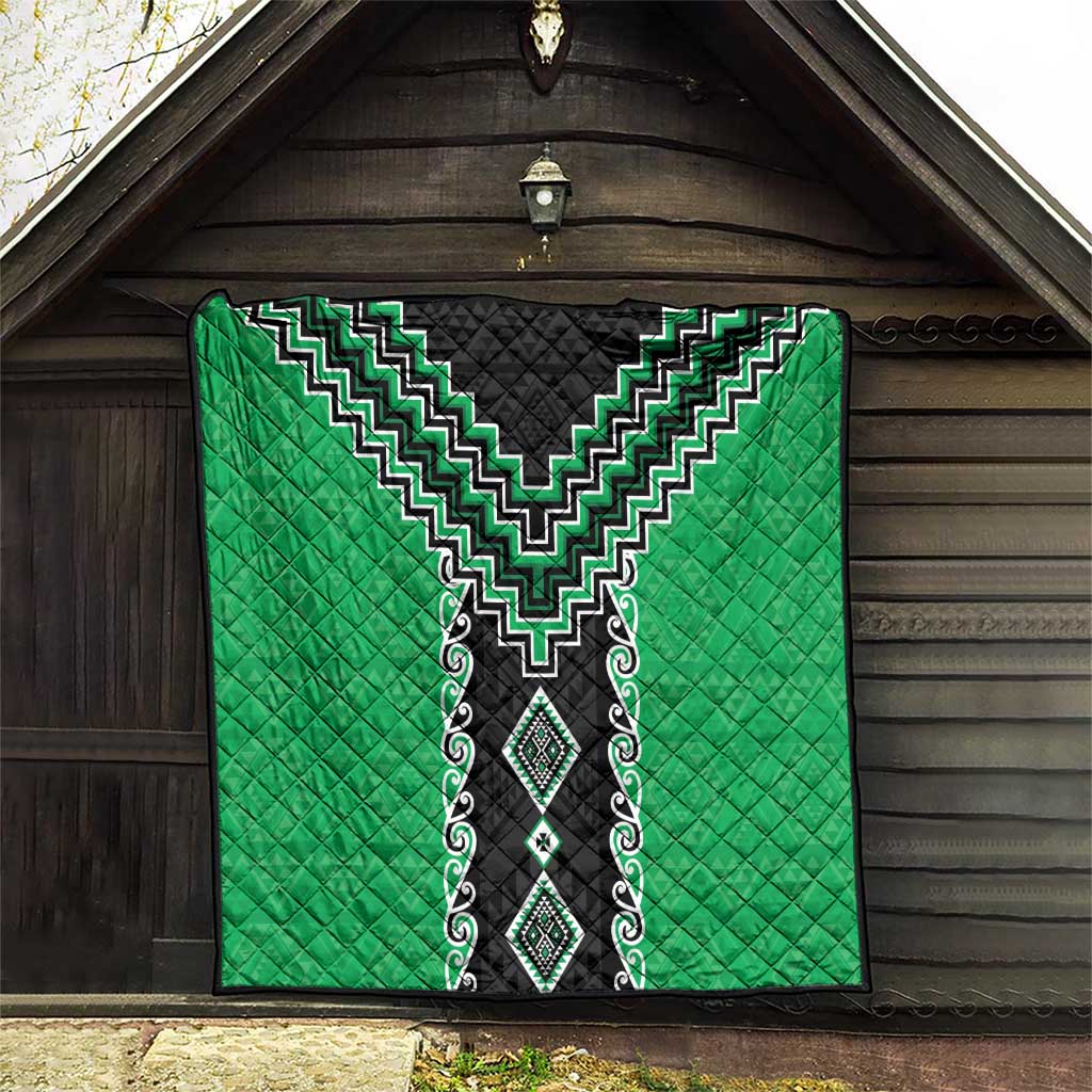 Green Niho Taniwha Mix Poutama Quilt Unique Taniko Aotearoa