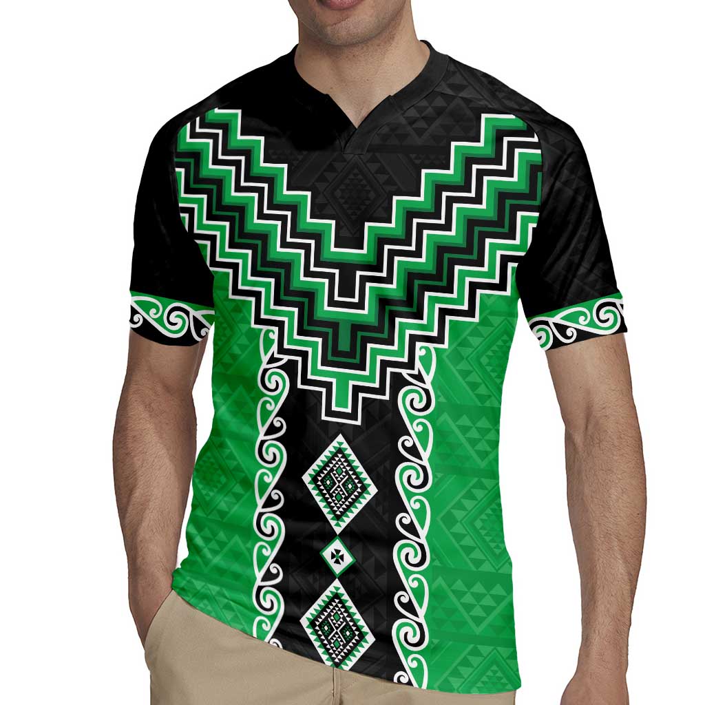 Green Niho Taniwha Mix Poutama Rugby Jersey Unique Taniko Aotearoa
