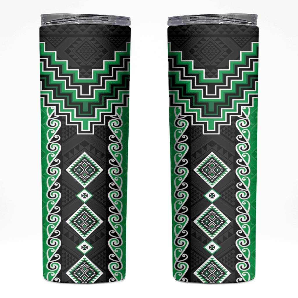 Green Niho Taniwha Mix Poutama Skinny Tumbler Unique Taniko Aotearoa