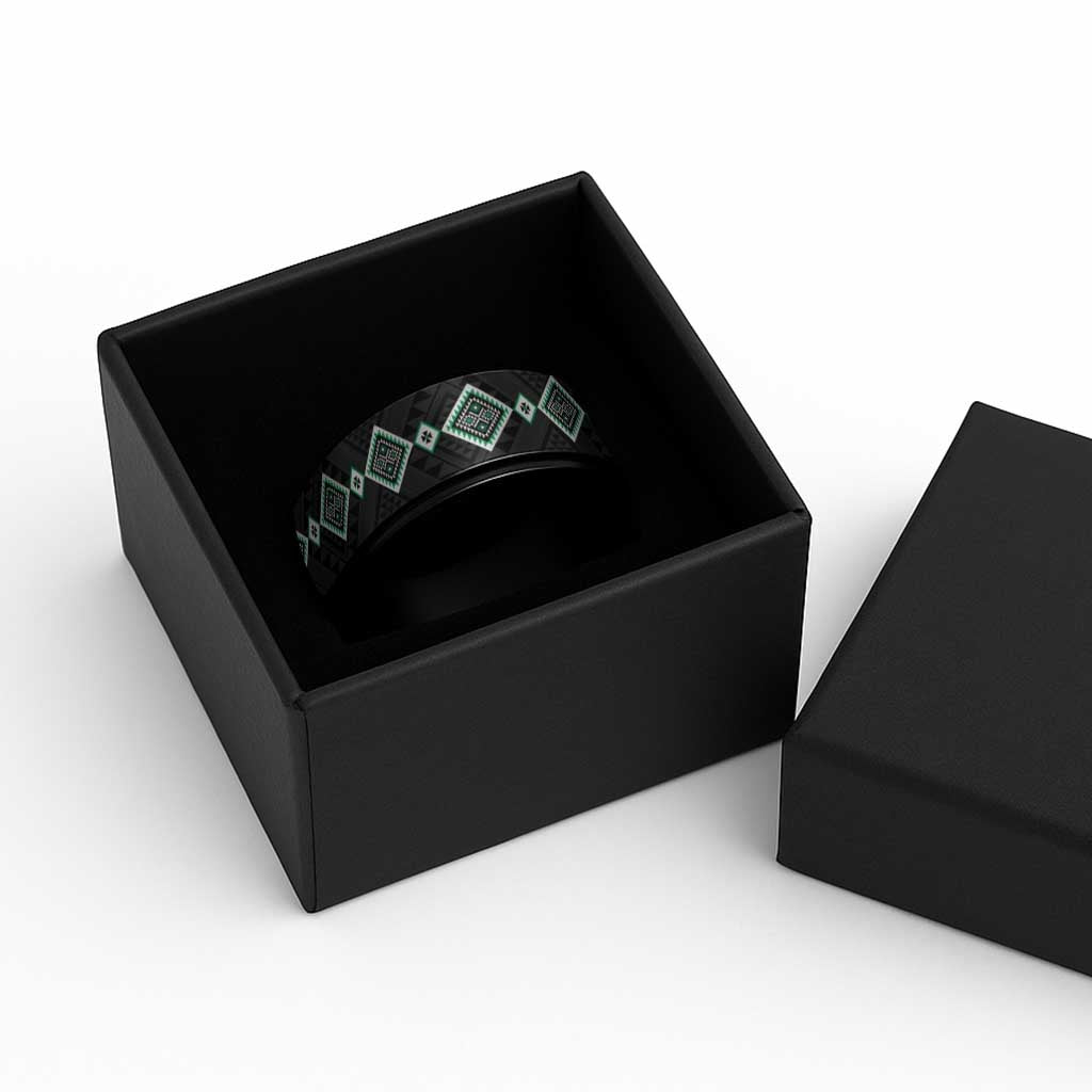 Green Niho Taniwha Mix Poutama Spinner Ring Unique Taniko Aotearoa - Polynesian Pride
