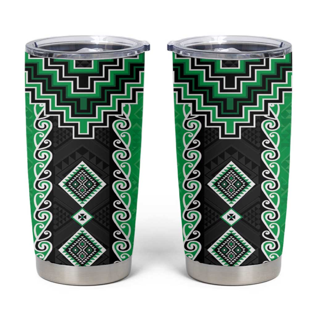 Green Niho Taniwha Mix Poutama Tumbler Cup Unique Taniko Aotearoa