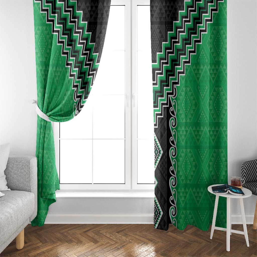 Green Niho Taniwha Mix Poutama Window Curtain Unique Taniko Aotearoa